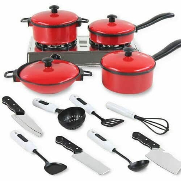 Set da cucina da 13 pezzi per ragazze rosso e bianco