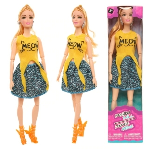 Bambola stile Barbie con abbigliamento con stampa di gatti per ragazze alla moda con scatola