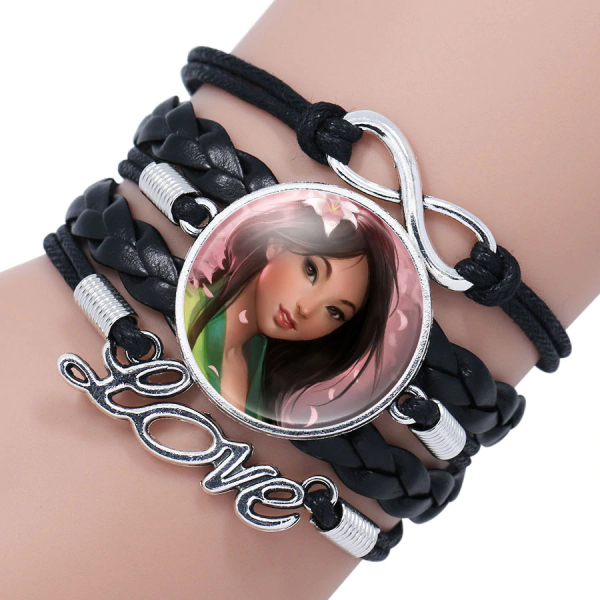 Bracciale Disney Mulan nero per ragazze con sfondo bianco