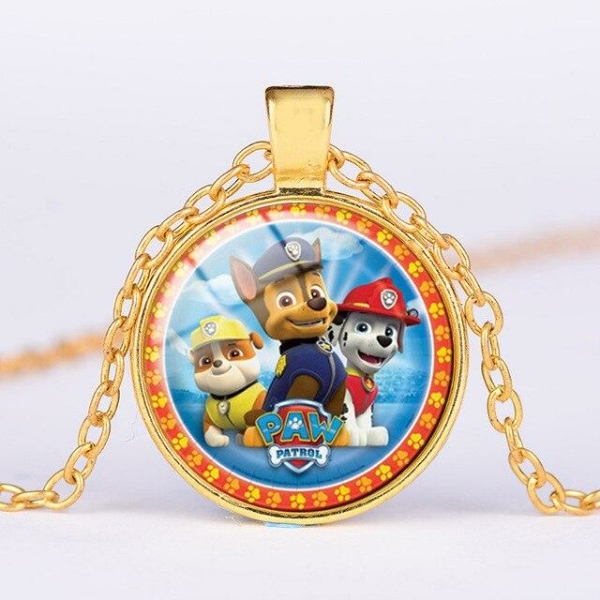 Collana in oro con ciondolo rotondo con 3 personaggi Pat'Patrouille