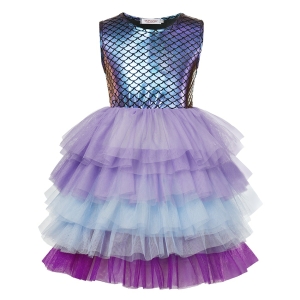 Elegante abito a sirena con paillettes per ragazze con sfondo bianco