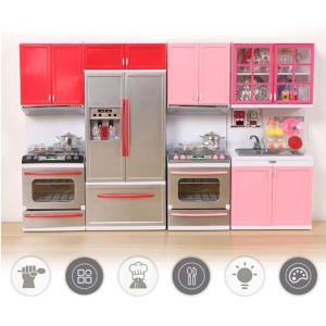 2 mobili da cucina della casa delle bambole rossi e rosa