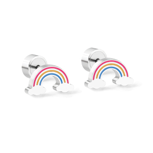 Coppia di orecchini arcobaleno su sfondo bianco