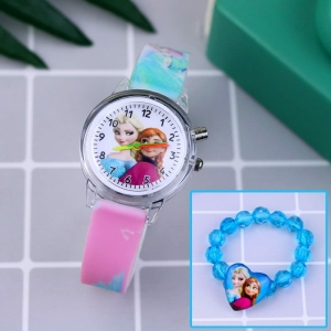 Orologio Pink Snow Queen con quadrante rotondo e cinturino in perle blu