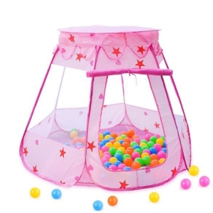 Tenda rosa per bambine con stelle e palline multicolori all'interno
