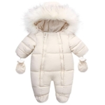 Tuta da pilota da bambina in cotone con cappuccio in pelliccia e gan