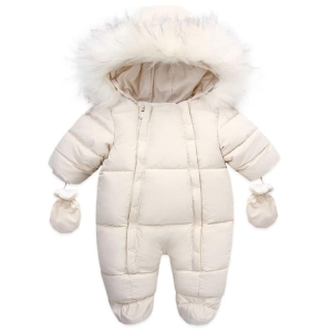 Tuta da pilota da bambina in cotone con cappuccio in pelliccia e gan