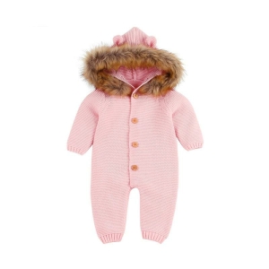 Tuta rosa a maniche lunghe per bambina con cappuccio di pelliccia