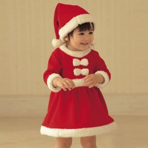 Abito completo da bambina in costume natalizio rosso e bianco