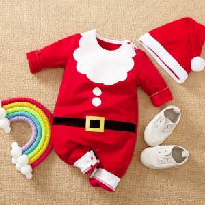 Completo di pagliaccetto e cuffietta natalizia per le bambine