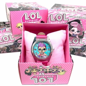 Orologio analogico a cartoni animati rosa per ragazze alla moda in una scatola