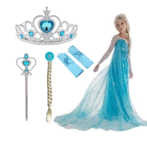 Abito cosplay Elsa da ragazza alla moda con corona intera