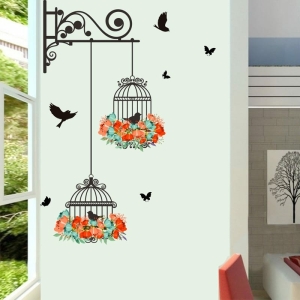Adesivi murali con uccelli e fiori per le ragazze alla moda della casa