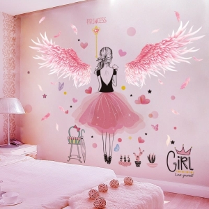 Adesivo murale con motivo principesco per una camera da letto femminile alla moda