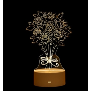 Luce notturna a fiori LED in acrilico 3D per ragazze con sfondo nero