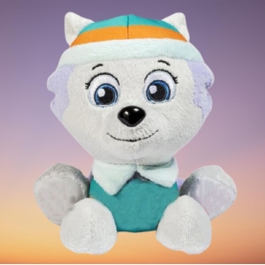 Peluche cartone animato Everest Patrol per bambina con sfondo viola e arancione