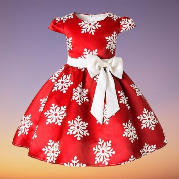 Abito da principessa rosso alla moda con fiocchi di neve per le ragazze