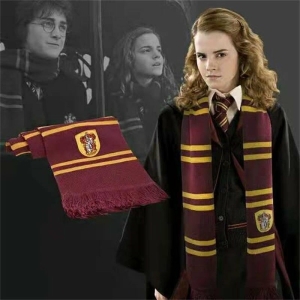 Sciarpa delle 4 case di Harry Potter indossata da una ragazza alla moda