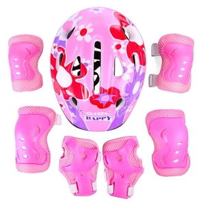 Set di abbigliamento da bicicletta rosa da 7 pezzi per bambina, completo di accessori alla moda