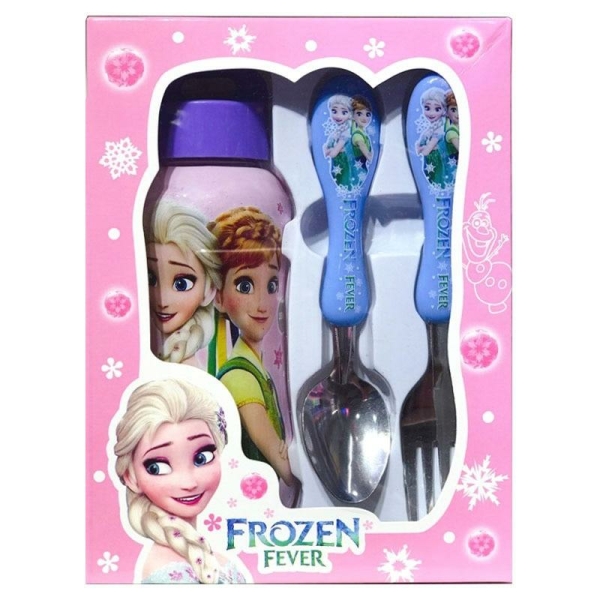 Set completo di stoviglie Snow Queen per ragazze in una scatola rosa.