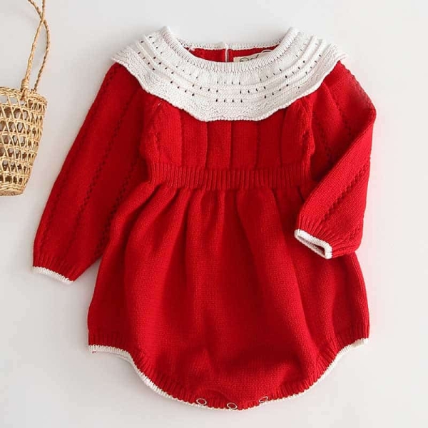 Pagliaccetto a maglia rosso e bianco per le bambine