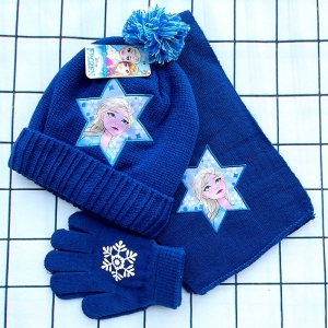 Set cappello e sciarpa blu con Elsa la Regina delle Nevi per bambine, completo di guanti e sciarpa. Buona qualità e molto confortevole