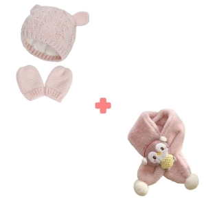 pacchetto invernale per ragazze: cappello, guanto e sciarpa rosa