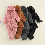 Pigiama con cappuccio in pile con orecchie d'orso e cintura per bambine in una gamma di colori alla moda
