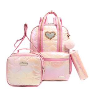 Zaino rosa a forma di cuore per le bambine della scuola materna con portapranzo e portamatite