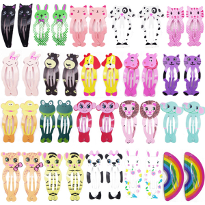 30 pezzi di fermagli per capelli animali per bambine in nero, verde, rosa, bianco, viola, arcobaleno