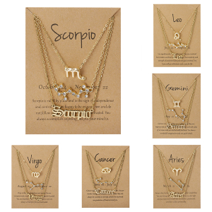 Set di gioielli di moda Collana con segno zodiacale con 3 ciondoli per ragazze di 12 anni alla moda