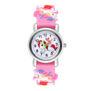 Orologio unicorno in silicone con design 3D per ragazze con sfondo bianco