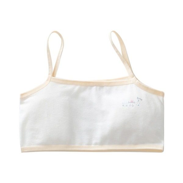 Reggiseno morbido bianco con bordi beige su sfondo bianco