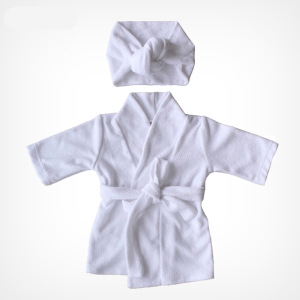 Accappatoio in spugna bianca con cintura e fascia per capelli coordinati