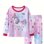 Pigiama viola multicolore con motivo a cuore e unicorno, con maglietta a maniche lunghe e pantaloni