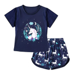 Pigiama unicorno blu scuro con maglietta e pantaloncini stampati