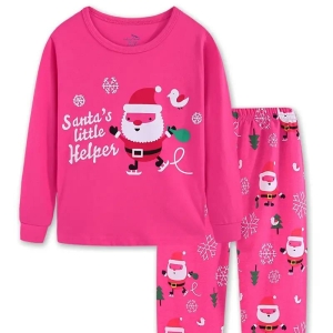 Maglietta e pantaloni rosa con stampa di Babbo Natale