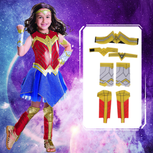 Travestimento da Wonder Woman in tulle per bambine con sfondo viola e blu