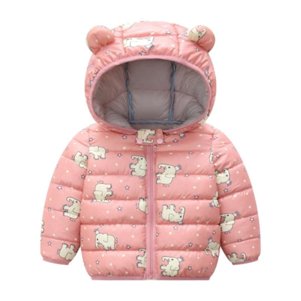 Giacca con cappuccio rosa da bambina con disegno di elefante