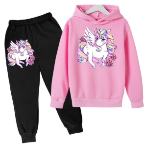 Felpa e tuta da jogging nera e rosa con dettaglio unicorno