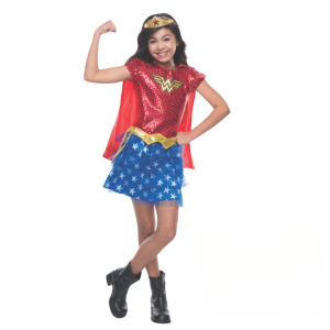 Costume da Wonder Woman in paillettes per bambini piccoli con sfondo bianco