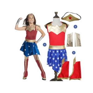 Elegante travestimento da Wonder Woman per ragazze con sfondo bianco