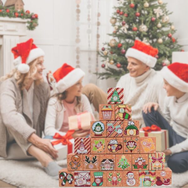 Calendrier de l'Avent à remplir mis en scène en famille, le jour de Noël.